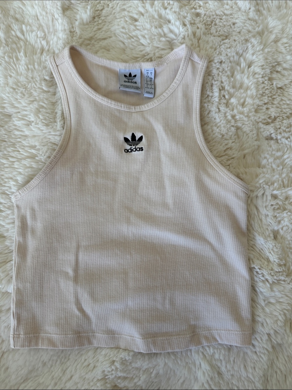 Adidas Originals Ribbed Crop Tank Top Ivory Small